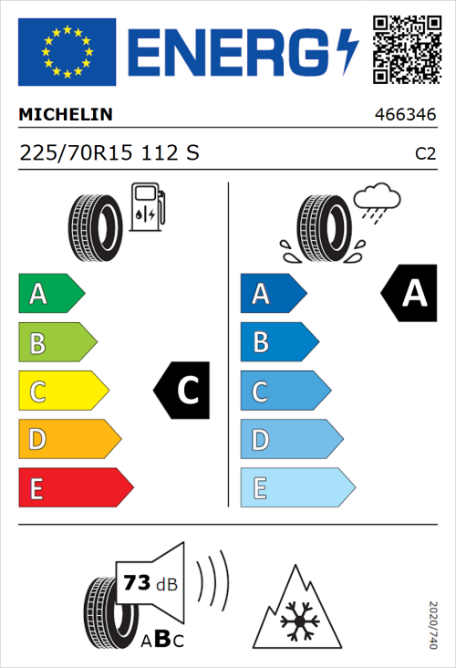 Tyre Label for Michelin Agilis CrossClimate 225/70R15 112S