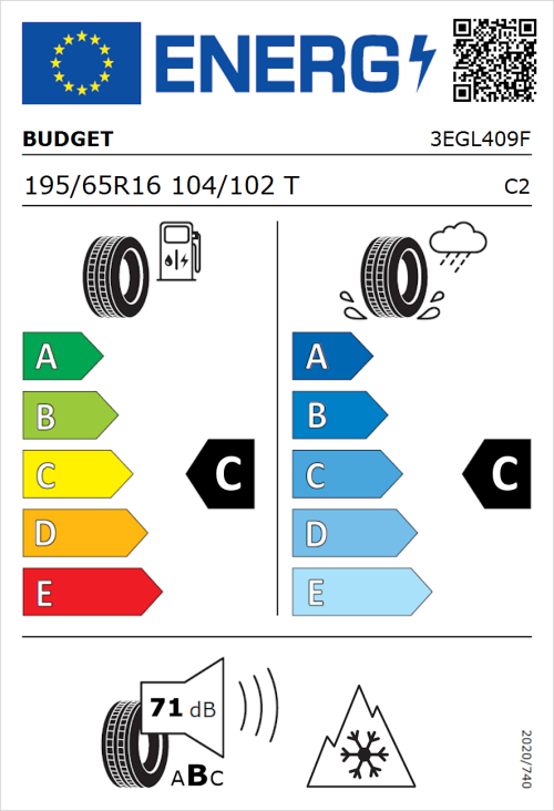 Tyre Label for Budget Budget 195/65R16 104/102T