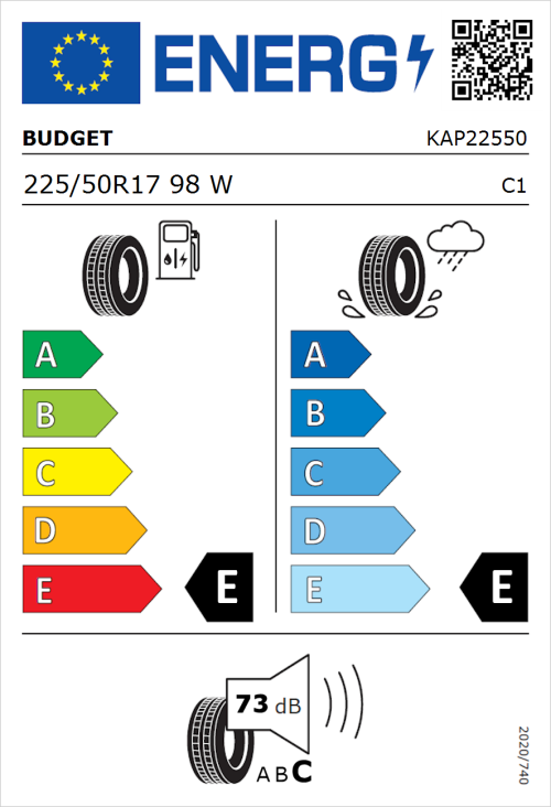 Tyre Label for Budget Budget 225/50R17 98W
