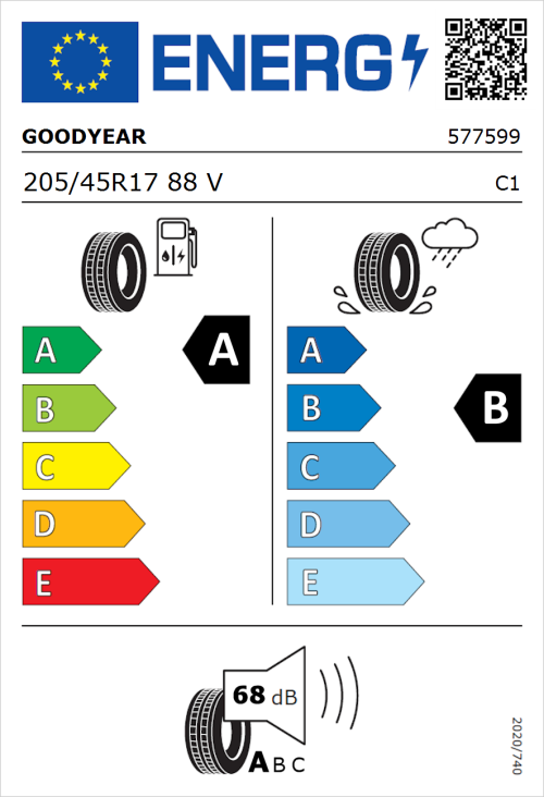 Tyre Label for Goodyear EfficientGrip Performance 205/45R17 88V