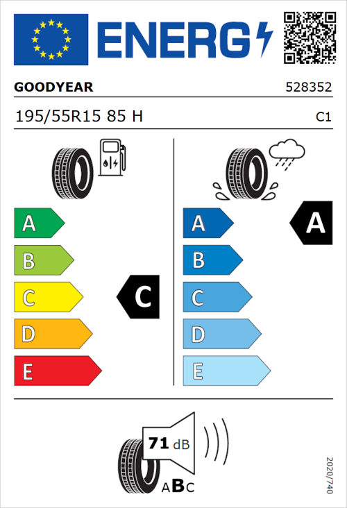 Tyre Label for Goodyear EfficientGrip Performance 195/55R15 85H
