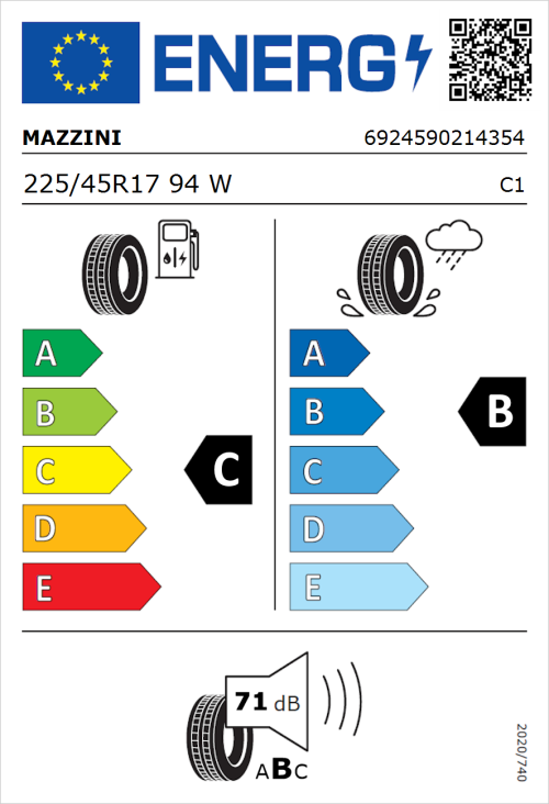 Tyre Label for Mazzini Eco 605 Plus 225/45R17 94W