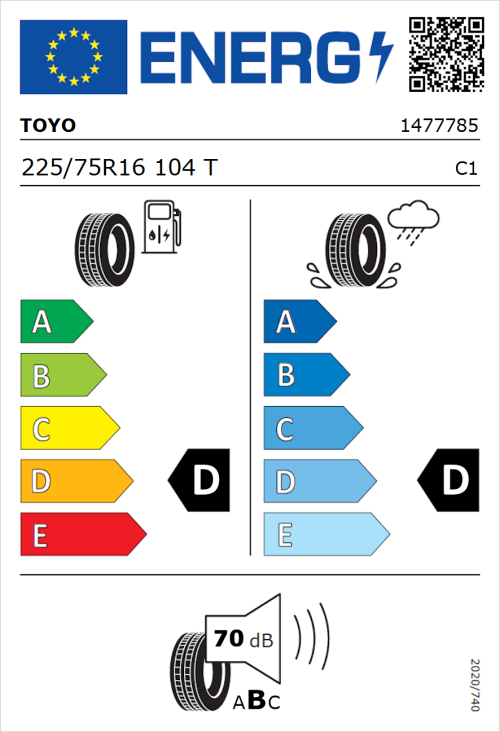 Tyre Label for Toyo Open Country AT 225/75R16 104T