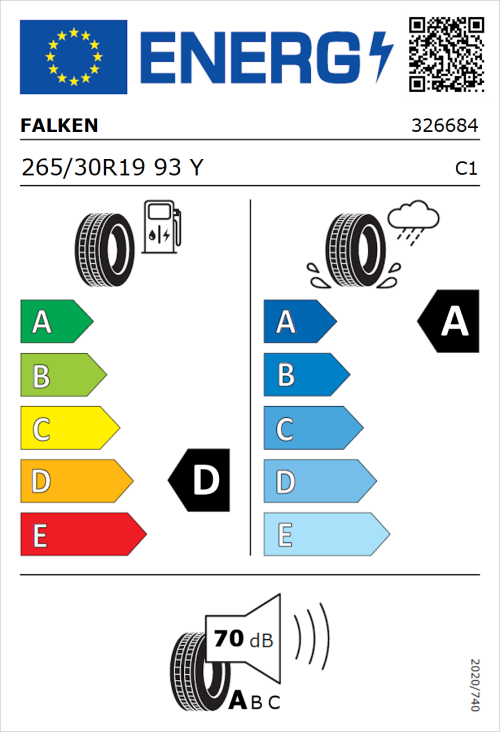 Tyre Label for Falken Azenis FK510 265/30R19 93Y