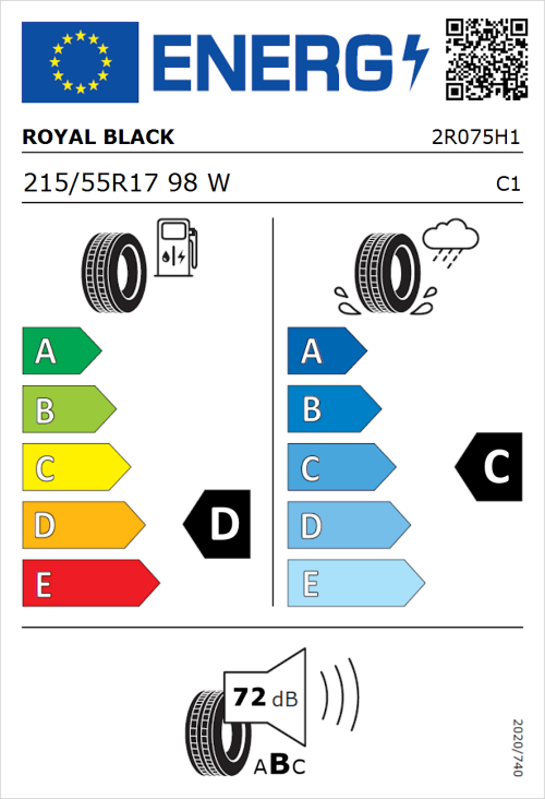 Tyre Label for Royal Black Performance 215/55R17 98W