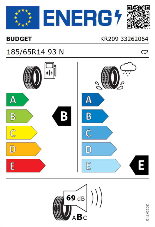 Tyre Label for Budget Budget 185/65R14 93N